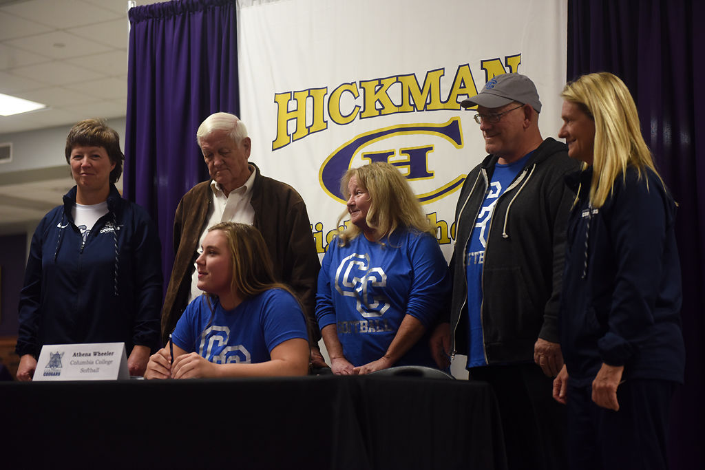Hickman senior Athena Wheeler waits to sign for Columbia College during the first signing day for Hickman athletes